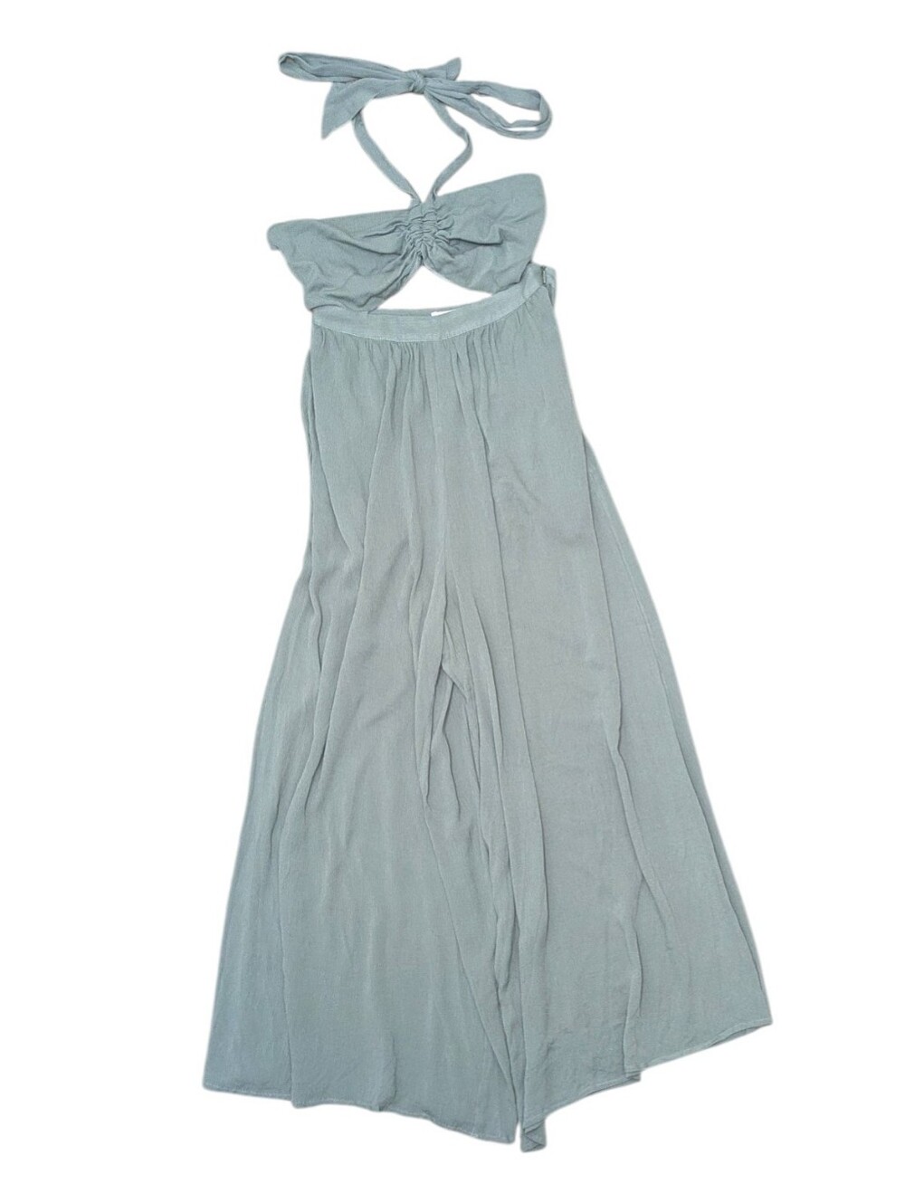 NWT Miou Muse Festival Resort Sage Green Halter Wide Leg Jumpsuit Small
